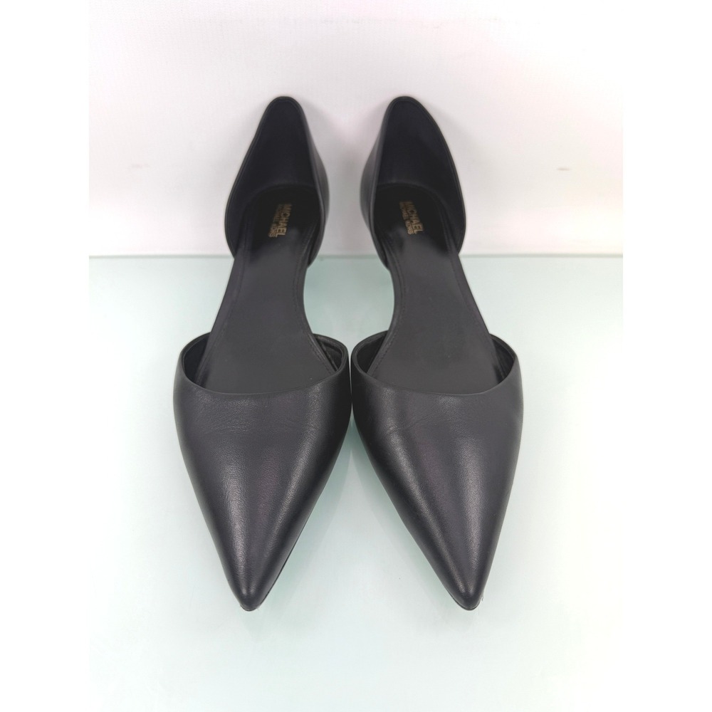 Michael Kors Black Leather Kitten Heel Pumps Sz 8 Pointed Toe office business - Picture 2 of 9